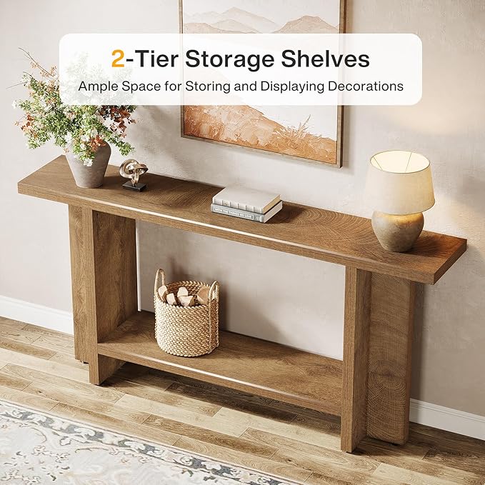 Tribesigns 59" Farmhouse Entryway Console Table, 2-Tier Narrow Long Couch Table Behind Sofa for Living Room, Hallway, Entrance, Foyer