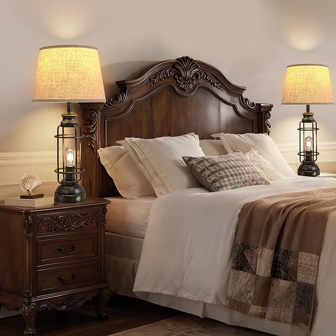 28" Table Lamps for Living Room Set of 2, 3 Way Dimmable Touch Lamps with USB A+C Ports,Farmhouse Table Lamps for Bedroom,Industrial Lamp for Living Room End Tables, 4 Bulbs Included