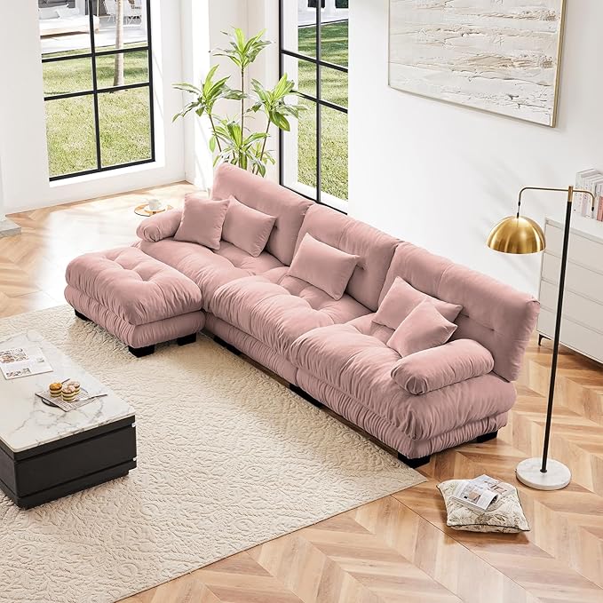 Pink Ottoman for Modular Sectional Sofa, Single Sofa, Ottoman Seat for Convertible Sectional, Chenille Sofa Couch for Living Room, Bedroom, Apartment