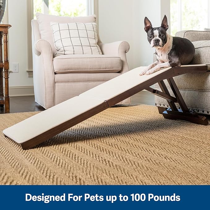 PetSafe CozyUp Sofa Ramp - Adjustable Height Anti-Slip Couch Access Ramp - Heavy Duty Carpet Cover for High Traction - Foldable & Easy to Carry - Older Pet Climbing Aid - Espresso Wooden Finish