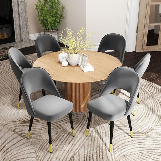 DUOMAY Modern Dining Chair Set of 6 with Open Back, Velvet Upholstered Armless Chair with Metal Frame Side Chair for Kitchen Dining Room Living Room, Grey