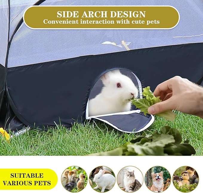 SlowTon Small Animals Playpen, Portable Large Chicken Run Coop with Detachable Bottom Breathable Transparent Mesh Walls, Foldable Pet Enclosure for Puppy Kitten Rabbits Outdoor Indoor (B,Sloping Top)