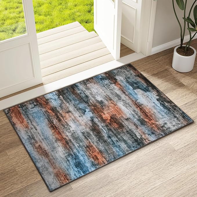 WILLSUN Washable Area Rugs, 2x3 Non-Slip Boho Small Area Rugs for Entryway, Kitchen, Bathroom, Machine Washable Vintage Rug, Indoor Floral Print Carpet for Home Decor, Kid & Pet Friendly Mat