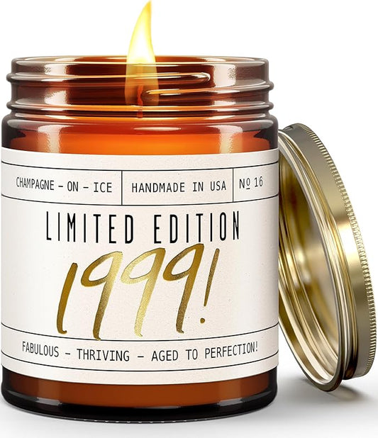 26th Birthday Gifts for Women - 'Limited Edition 1999' Soy Candle, w/Champagne on Ice I 26 Birthday Gifts for Women I 26th Gift for Her Ideas I 9oz Reusable Jar, 50Hr Burn, Made in USA