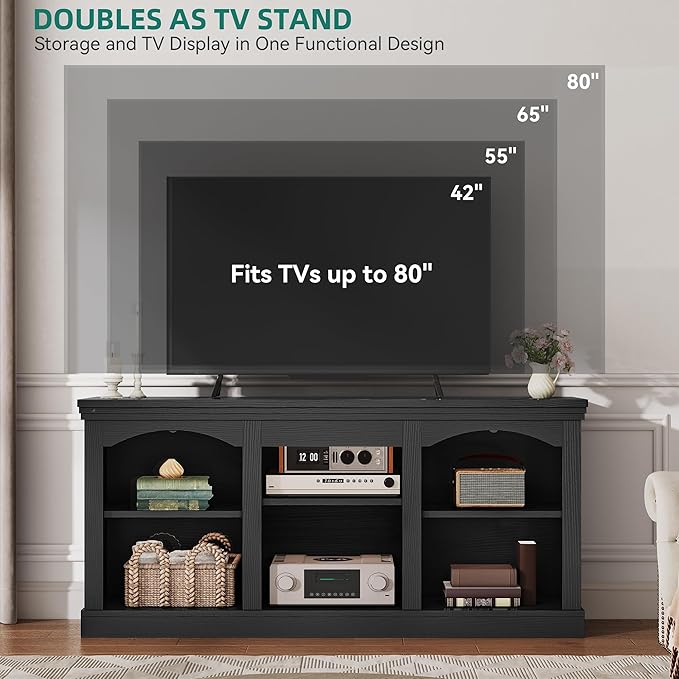 YITAHOME Farmhouse TV Stand for 65 Inch TV, Entertainment Center with Adjustable Shelf, Large TV Console Table for Living Room (Black)