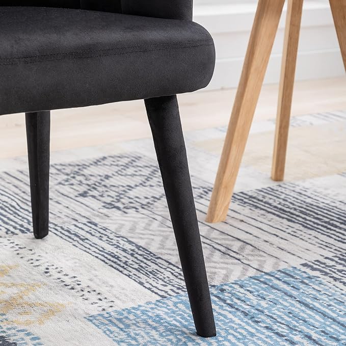 Velvet Dining Chairs Set of 2 Modern Living Room Chairs with Petal Back & Wood Legs Comfy Upholstered Side Chair for Dining Room/Bedroom/Vanity, Black