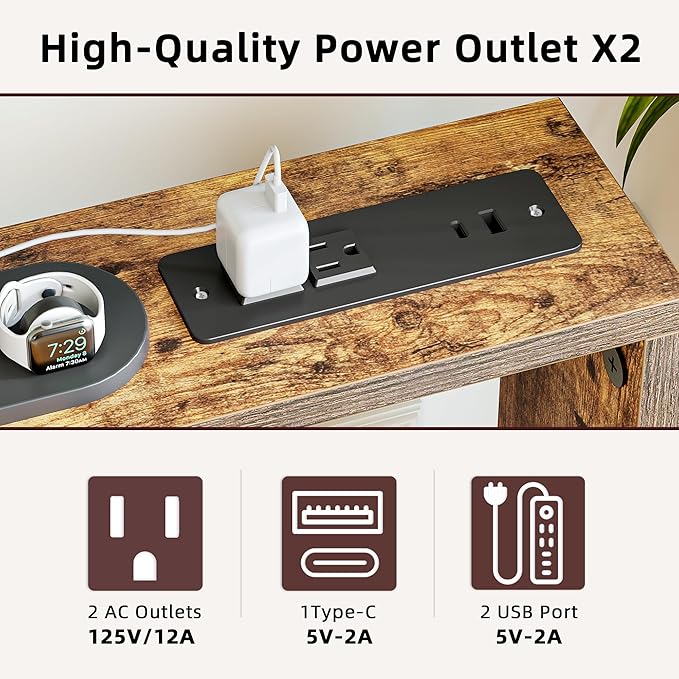 TIQLAB Sofa Table, 79 inch Long Console Table Behind Couch, Narrow Entryway Table with Angled Metal Frame, Industrial Console Table for Entryway, Rustic Brown