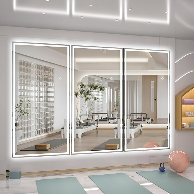 Hasipu Full Length Mirror with Lights, 79" x 36" LED Lighted Floor Standing Mirror, Full Body Dressing Hanging Mounted Mirrors, Dimmable, Tempered Glass, Safe to Use, Square Black