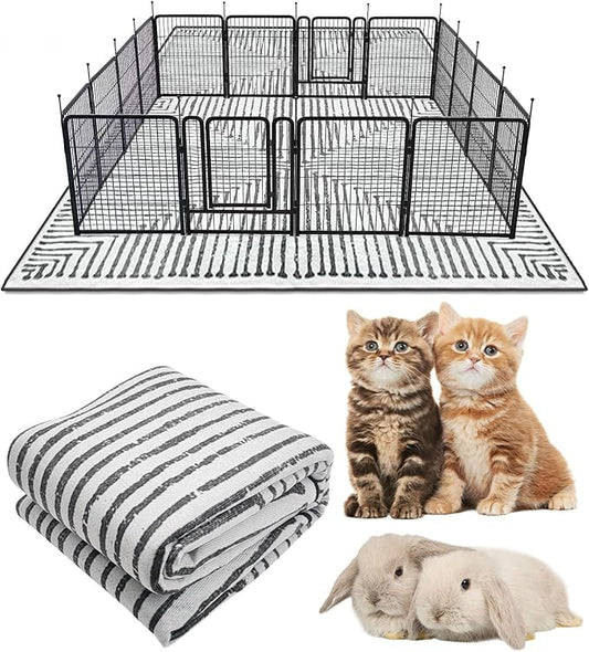 BNOSDM 91"" X 63"" Washable Bunny Cage Liners Large Rug for Rabbits Large Non Slip Pad for Bunnies Resuable Rabbit Liner for Chinchillas Cats Guinea Pigs Ferrets Dogs, Grey+black