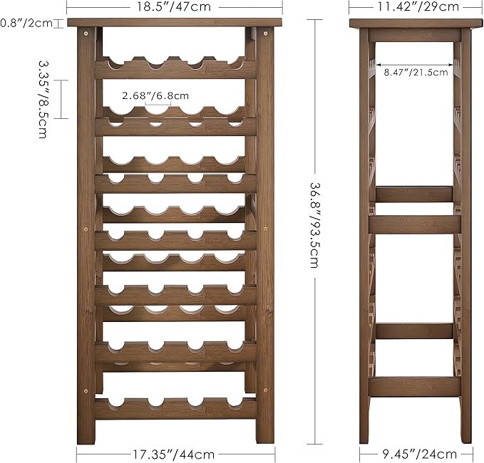 SMIBUY Bamboo Wine Rack, 28 Bottles Display Holder with Table Top, 7-Tier Free Standing Storage Shelves for Kitchen, Pantry, Cellar, Bar (Walnut)