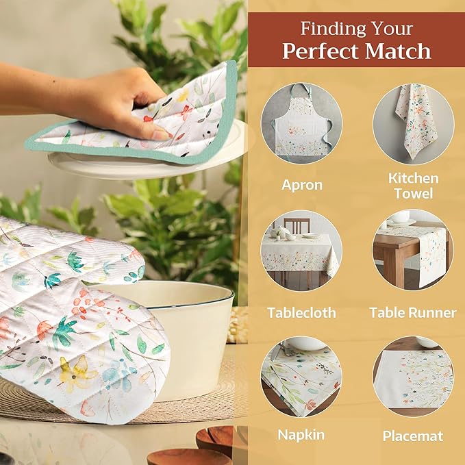 Maison d'Hermine Oven Gloves 100% Cotton Oven Mitt 7" x 13" with Loop Heat Resistant, BBQ, Cooking Gloves, Baking, Grilling, Kitchen, Handling Hot Pans Spring/Summer (Pack of 1, Colmar)