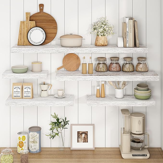 Fun Memories Deep Floating Shelves - 16" W x 9.3" D x 1.6" H Rustic Grey Wall Shelf - Wall Mounted Shelves for Storage - Wooden Shelves with Invisible Brackets for Living Room, Farmhouse - Set of 2