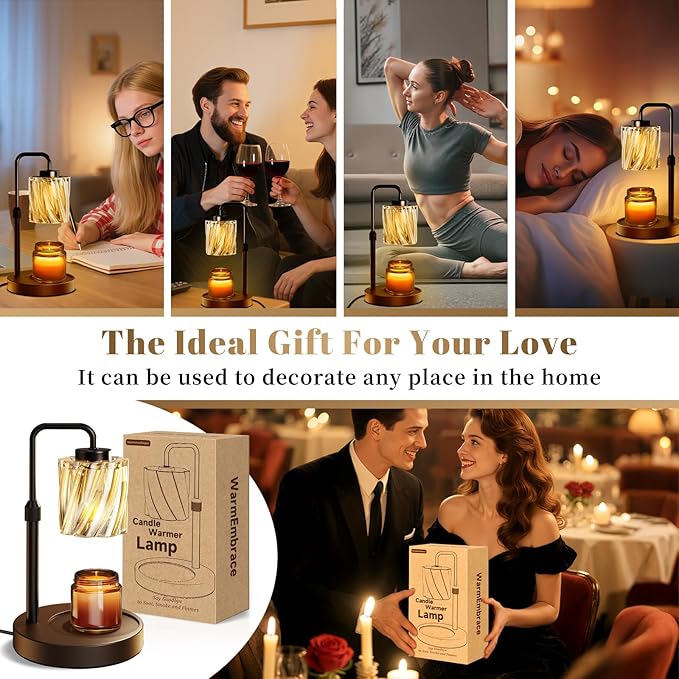 WarmEmbrace Candle Warmer Lamp with Adjustable Height& & Timer Dimmable Light, Gifts for Mom Women, House Warming Gifts New Home Bedroom Decor, Wax Melt Warmer for Jar Candles with 2 Bulbs/Black