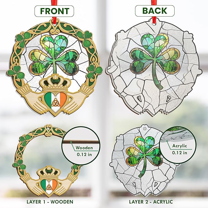 FLAGWIX Christmas Irish Gifts for Women Men - Celtic Knot Claddagh Suncatcher Ornaments 2025 for Tree Decorations - Spiritual Gifts for Women Men, Irish Ornaments for Shamrock Home Decor