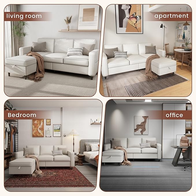 Sectional Sofa Couches for Living Room - 78''Convertible Modular Three-Seater L-Shaped Pet-Friendly Couch,Washable Sofa Cover-Bench Storage, Suitable for Small Living Room, Apartment,Office