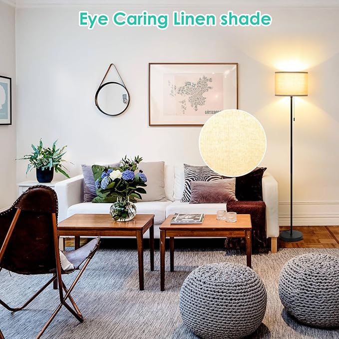 FOLKSMATE Floor Lamp for Living Room, LED Modern Simple Standing Lamps, Tall Lamp for Bedroom, Kid, Office, Reading Room Black Pole Light Without Bulb