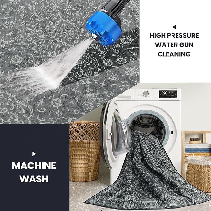 Washable Rugs 8x10 Area Rugs for Living Room,Bedroom,Dining Room- Soft Low Pile Stain-Resistant Carpet with Non-Slip Rubber Backing,Large Vintage Area Rug for Farmhouse Nursery Home Office Decor