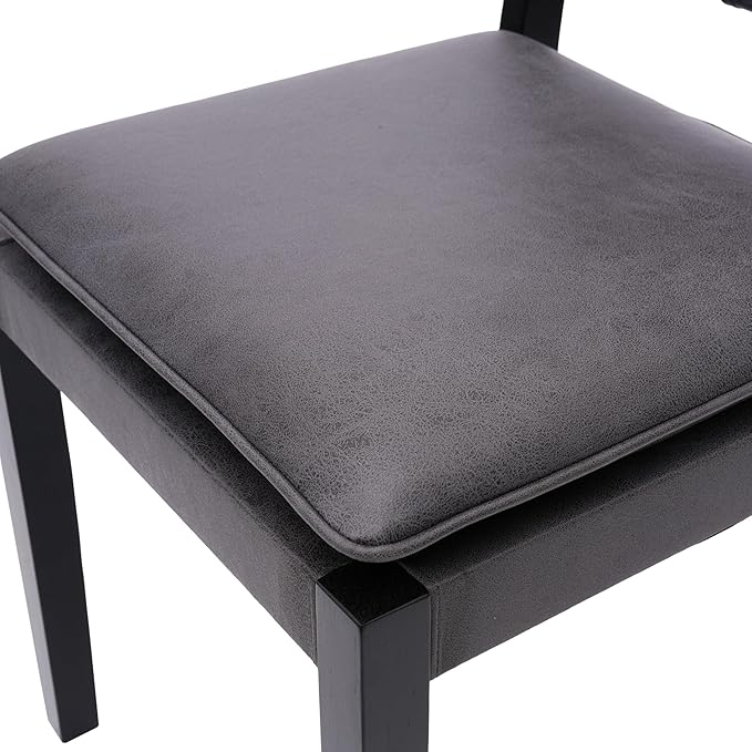 Woven Faux Leather Dining Chairs Set of 2, Farmhouse Upholstered Kitchen Chairs with Wooden Legs Armless Accent Side Chairs for Dining Room/Restaurant, Black