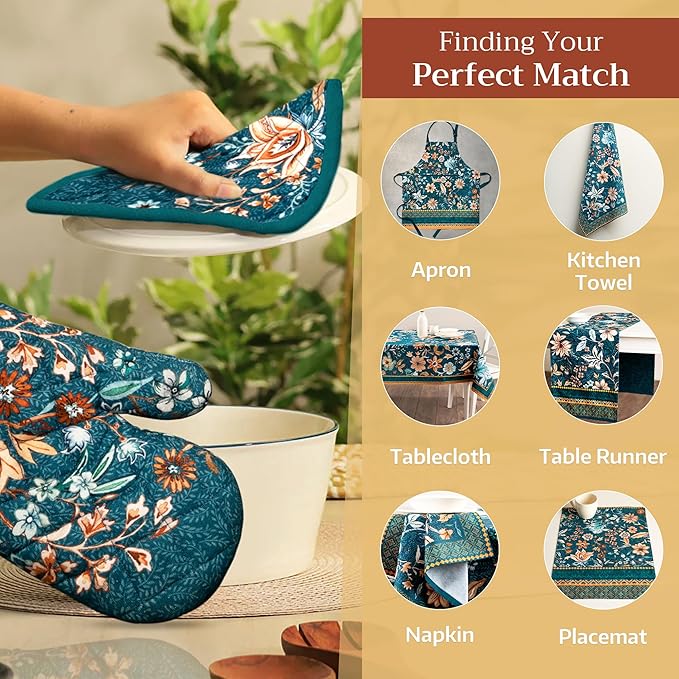 Maison d' Hermine Pot Holders 100% Cotton Heat Resistant Potholders 8" x 8" Hot Pads with Loop for Thanksgiving Christmas Decorations Baking Handling Hot Pans (Pack of 1, Luxury Loft - Dark Teal)