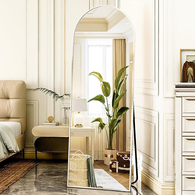 HARRITPURE 64"x21" Arched Full Length Mirror Free Standing Floor Mirrors Leaning Hanging Mounted Mirror Aluminum Frame Modern Home Decor for Living Room Bedroom Cloakroom,Silver