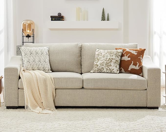 ABCASA 85" W Loveseat Couches for Living Room,Modern Linen Sofa with Removable Cover, Wide Armrest, Solid Wood Frame, Medium Firm Seat Cushion for Bedroom Office Apartment, Easy to Install, Oatmeal