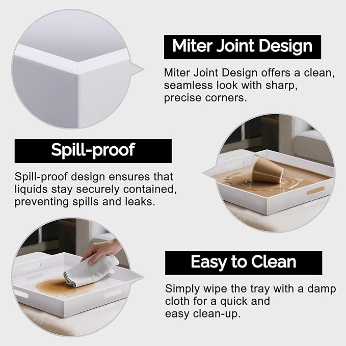 Glossy White Acrylic Serving Tray with Handles-Butler Trays for Coffee Table, Snacks,Breakfast in Bed, Kitchen Countertop,Vanity,Makeup Organizer,Ottoman (White, 12x12 Inches)