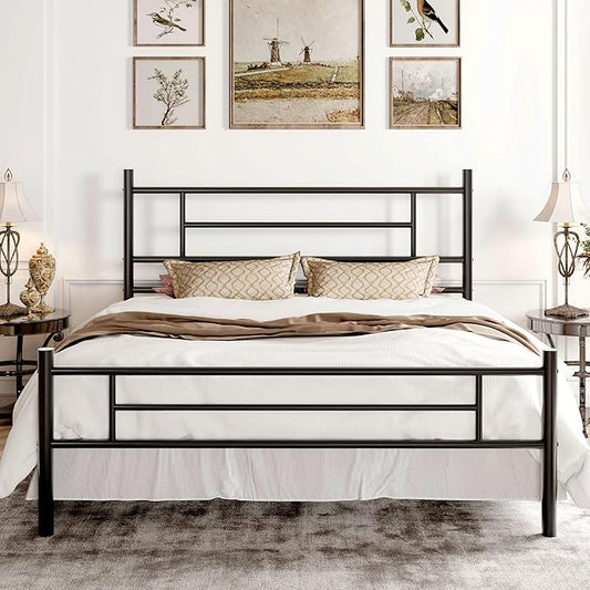 SHA CERLIN 14 Inch Full Size Metal Bed Frame with Iron-Art Headboard and Footboard,Under Bed Storage Space,Platform Bed with Metal Slats Support,Easy Assembly,Noise Free,No Box Spring Needed,Black