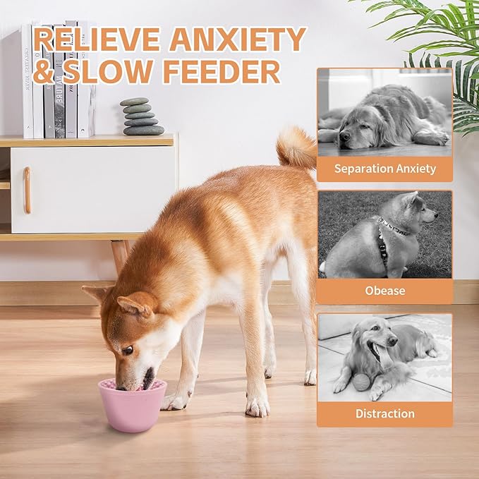 Dog Lick Bowl, Anxiety Relief Silicone Slow Feeder Treat Dispenser, Anti-chocking Pet Dish, Non-Slip Licking Bowl Interactive Entertainment Dog Puzzle Toy for Small & Medium