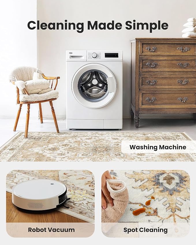 AMADA HOMEFURNISHING 3x5 Washable Area Rug, Low-Profile Entryway Rug with Non-Slip Backing & Durable Edge Binding, Vintage Rugs for Bedroom, Entryway & Kitchen
