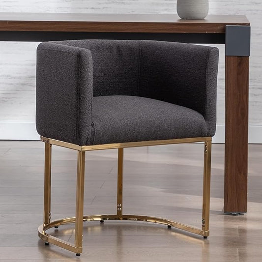 Linen Fabric Dining Chair Modern Barrel Arm Chairs with Black Frame, Upholstered Kitchen Chairs 18.5" Wide Accent Chair for Living Room Dining Room Restaurant, Charcoal