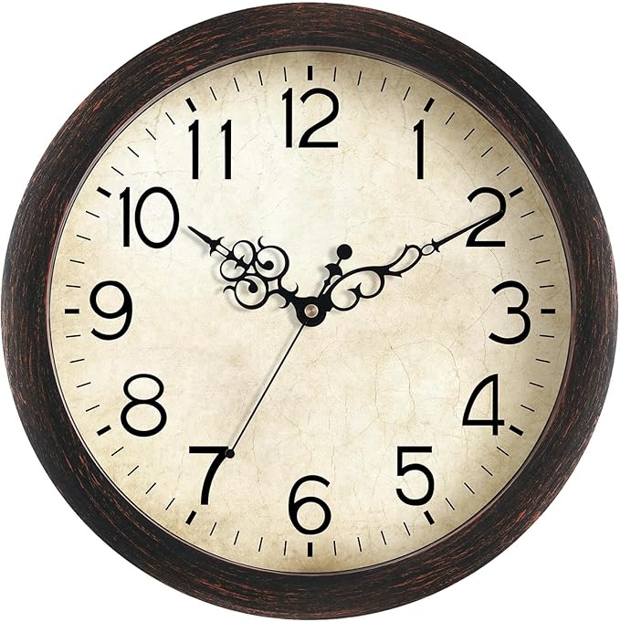 Wall Clock, Vintage Wall Clocks Battery Operated Quartz Silent Non-Ticking 16 Inch Retro Rustic Style Clock Decorative for Kitchen,Bathroom Home Office (Bronze)