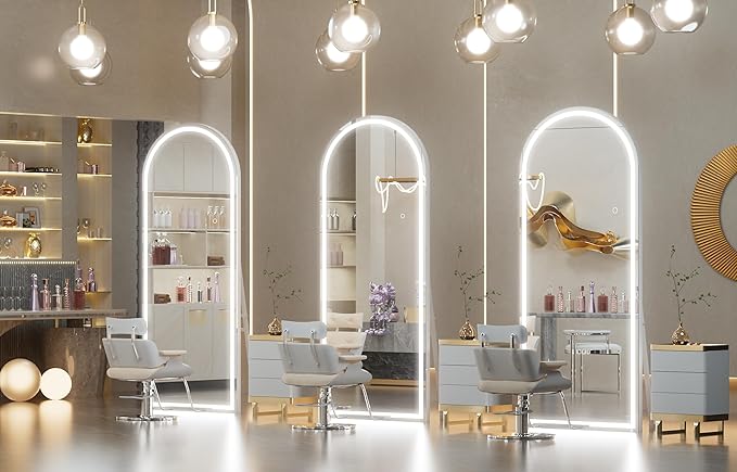 Hasipu 71" x 24" Led Mirror Full Length, Arch Full Length Mirror with Lights, Full Body Glass Mirror with Stand and LED,Tempered Glass,Shatter-Proof, Dimming & 3 Color Modes for Bedroom Cloakroom-UL