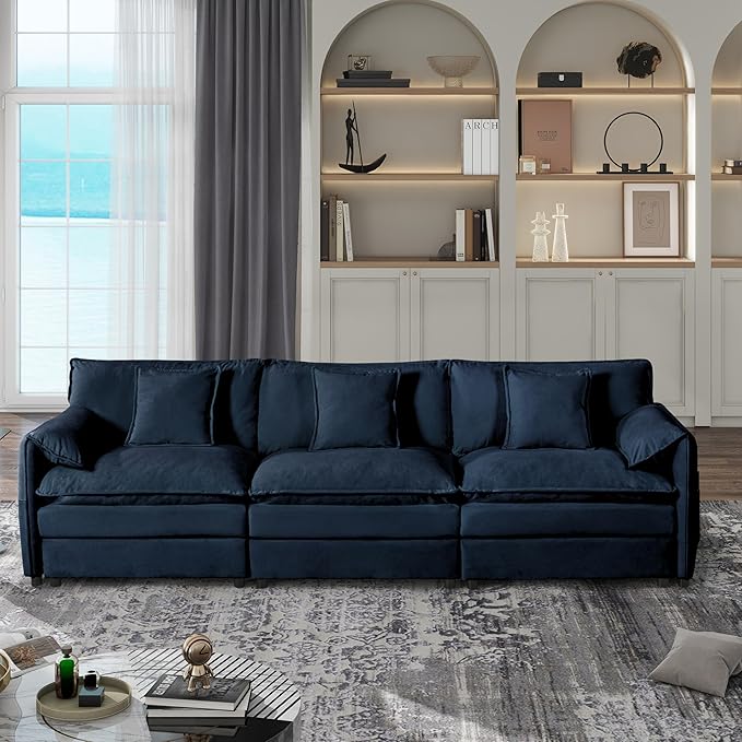 109.45" Oversized Extra Deep Seat Modern Chenille Cloud Couch, Large 3 Seater Modular Sofa for Living Room Bedroom Apartment Office (Blue, 109.45 Inch)