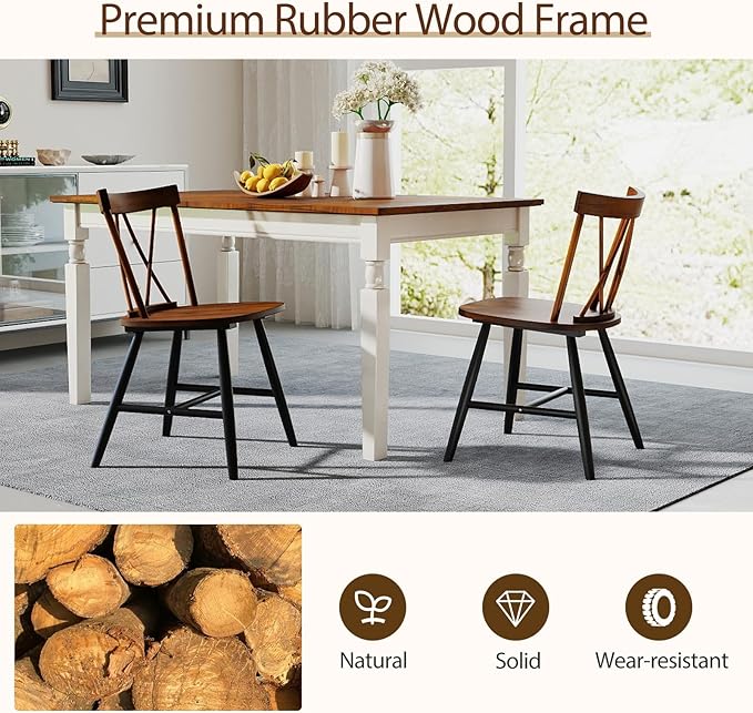 Giantex Wooden Dining Chairs Set of 4, Farmhouse Windsor Kitchen Chairs w/Cross Back, Wide Seat, Rubber Wood Frame, Armless Side Chairs for Kitchen, Dining Room, Living Room, Restaurant, Dark Oak