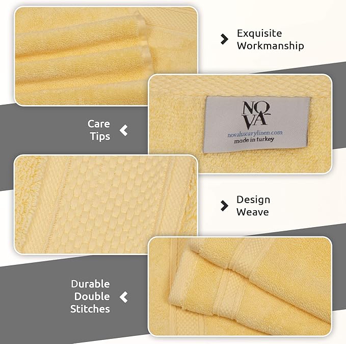 NOVA Luxury Linen - Hotel Quality Turkish Towel Set for Bathroom (4 Pcs Hand Towel Set, Sunlight Yellow)