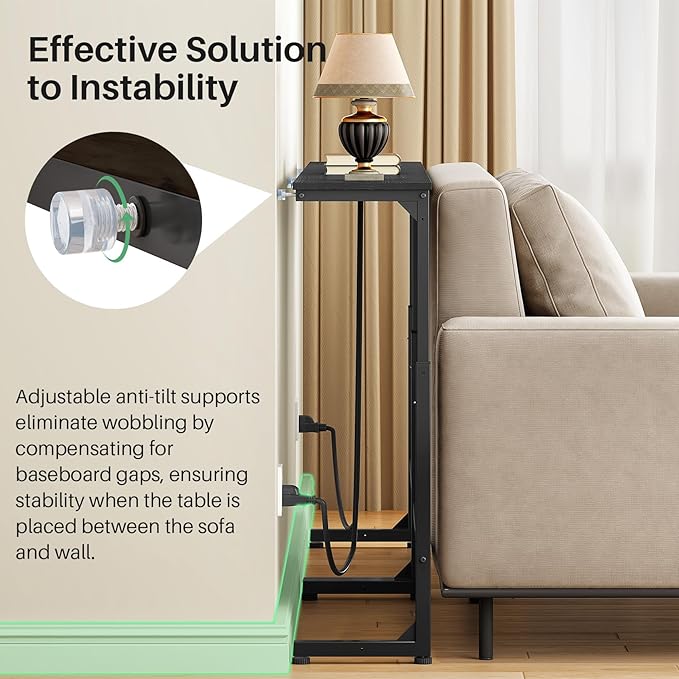 Kitstorack 2-Pack Black Console Table, 7.9" Deep Panel, Adjustable Height (25"-33") & with 2 Power Outlets, Behind Sofa Couch Table, Use Together or Separately - 79" L