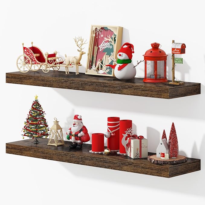 Dreamland 40 Inches Floating Shelves for Wall, 9.3" Deep Long Floating Shelves Set of 2, Large Display & Storage Shelf, Wall Shelf for Bathroom Bedroom Living Room Kitchen Office, Rustic Brown