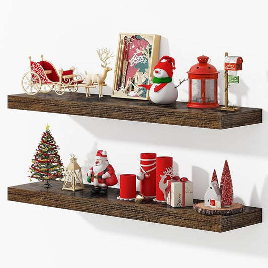 Dreamland 40 Inches Floating Shelves for Wall, 9.3" Deep Long Floating Shelves Set of 2, Large Display & Storage Shelf, Wall Shelf for Bathroom Bedroom Living Room Kitchen Office, Rustic Brown