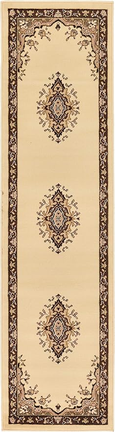 Unique Loom Reza Collection Traditional Persian Style Area Rug, 2 ft 2 in x 8 ft 2 in, Ivory/Brown