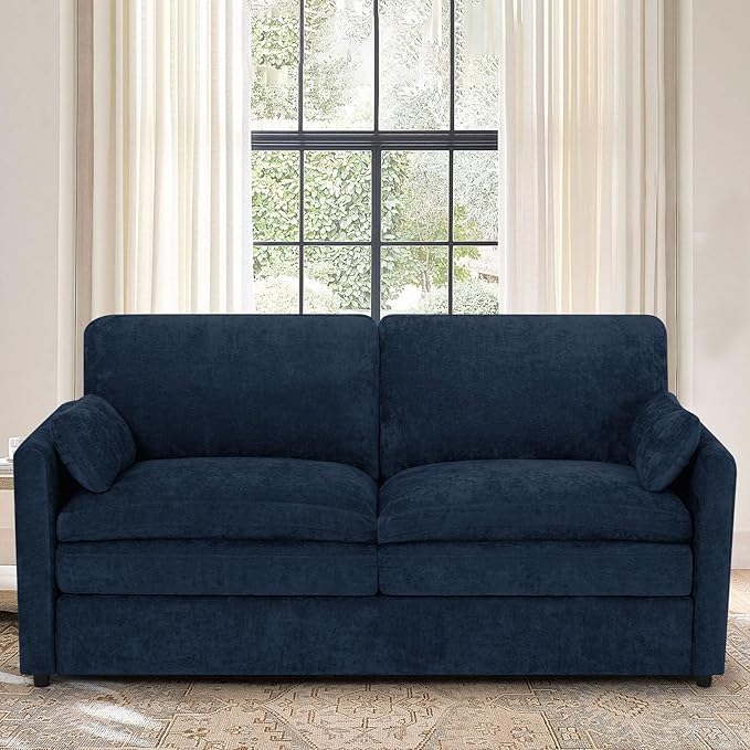 69” Chenille Loveseat Sofa w/Arm Pillows, Upholstered 2-Seater Sofa w/Comfortable Back Cushions, Modern 2 Seats Couch w/High-Density Foam for Living Room, Apartment, Office, Blue