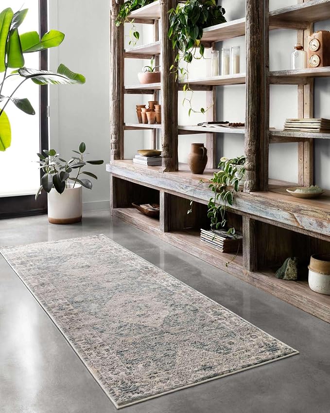 Loloi Teagan Collection TEA-04 Sky/Natural 7'-11" x 10'-6" Area Rug, Large, Soft Neutral Rug, High-Traffic for Living Room, Bedroom, Home Office, Dining Area