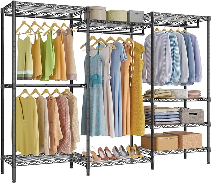 VIPEK V5 Plus Large Portable Closet Rack Freestanding Wardrobe Closet, Multi-Functional Clothes Rack Heavy Duty Metal Clothing Rack for Hanging Clothes, 85.4" L x 15.7" W x 76.4" H, Black