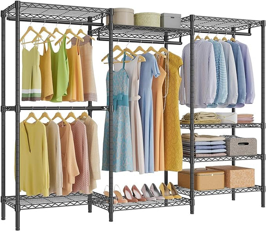 VIPEK V5 Plus Large Portable Closet Rack Freestanding Wardrobe Closet, Multi-Functional Clothes Rack Heavy Duty Metal Clothing Rack for Hanging Clothes, 85.4" L x 15.7" W x 76.4" H, Black