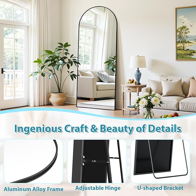 Floor Mirror, 58"×21" Full Length Mirror with Stand for Bedroom Living Room, Black