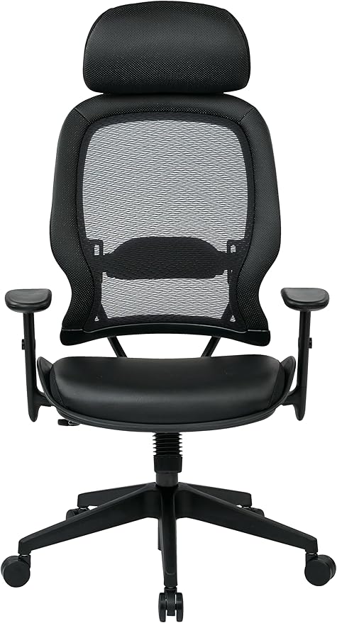 Space Seating Professional AirGrid Back and Padded Black Eco Leather Seat, 2-to-1 Synchro Tilt Control, Adjustable Arms and Tilt Tension with Nylon Base Executives Chair with Adjustable Headrest