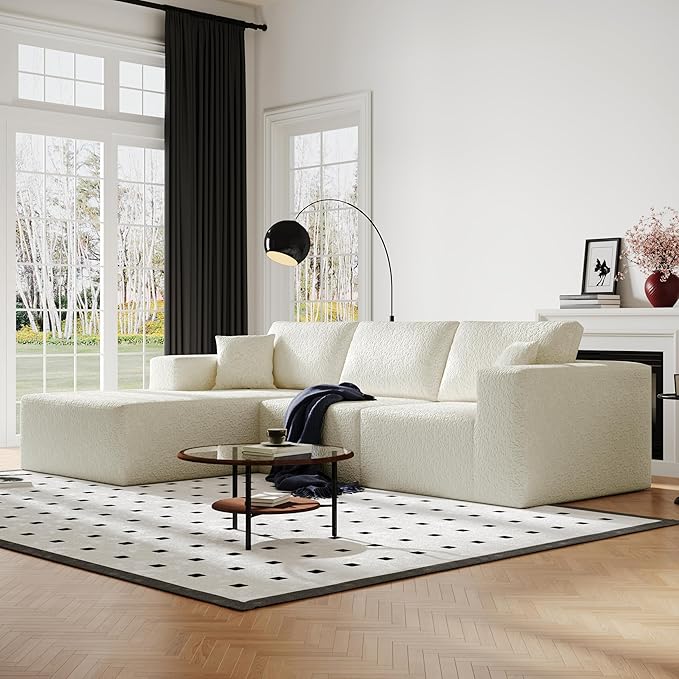 108" Cloud Modular Sectional Couch with L-Shape Chaise, Modern Sectional Sofa with Deep Seat Couch, Ultra Soft Knit Fabric Couches for Living Room, No Assembly Required, Left Facing Chaise (Beige)