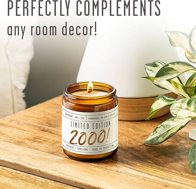 25th Birthday Gifts for Women - 'Limited Edition 2000' Soy Candle, w/Champagne on Ice I 25 Birthday Gifts for Women I 25th Gift for Her Ideas I 9oz Reusable Jar, 50Hr Burn, Made in USA