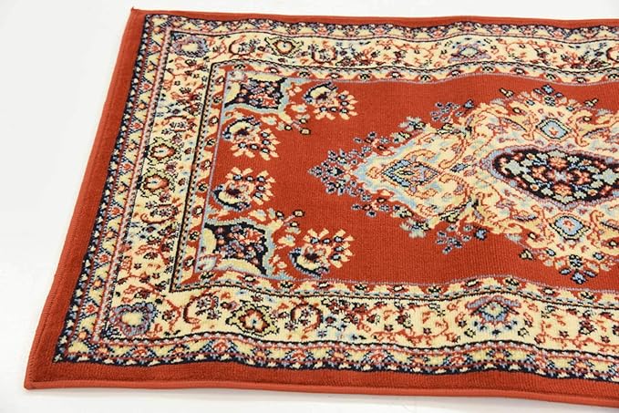 Unique Loom Reza Collection Traditional Persian Style Area Rug, Runner 2' 7" x 10' 0", Terracotta/Ivory