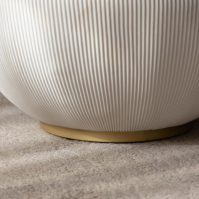 White Round Coffee Table with Sintered Stone Tabletop, 27.56" Drum Coffee Table with Fluted PU Leather Covered and Metal Base, Circle Cocktail Tea Table for Living Room