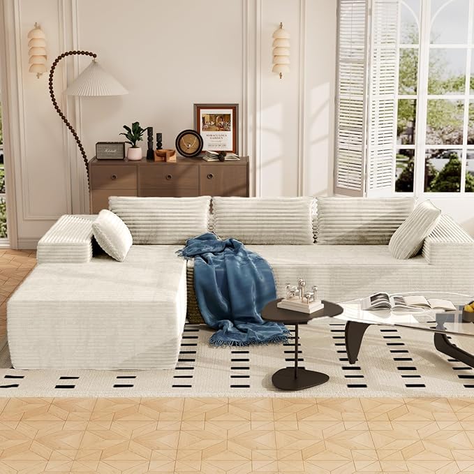 105.5" Modular Sectional Sofa L-Shape, Modular Cloud Sofa with Deep Seat for Living Room Bedroom, Upholstered Couches No Assembly Required (Beige Left Facing Chaise)